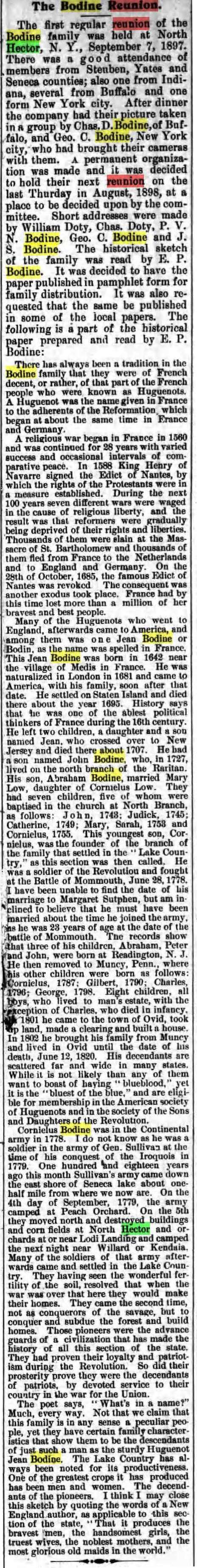 1897 Bodine Family Reunion at North Hector, Schuyler County, New York