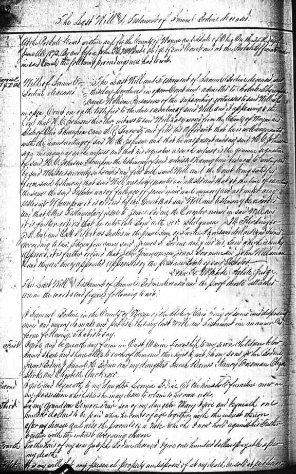 Will of
Samuel Bodine - page 1