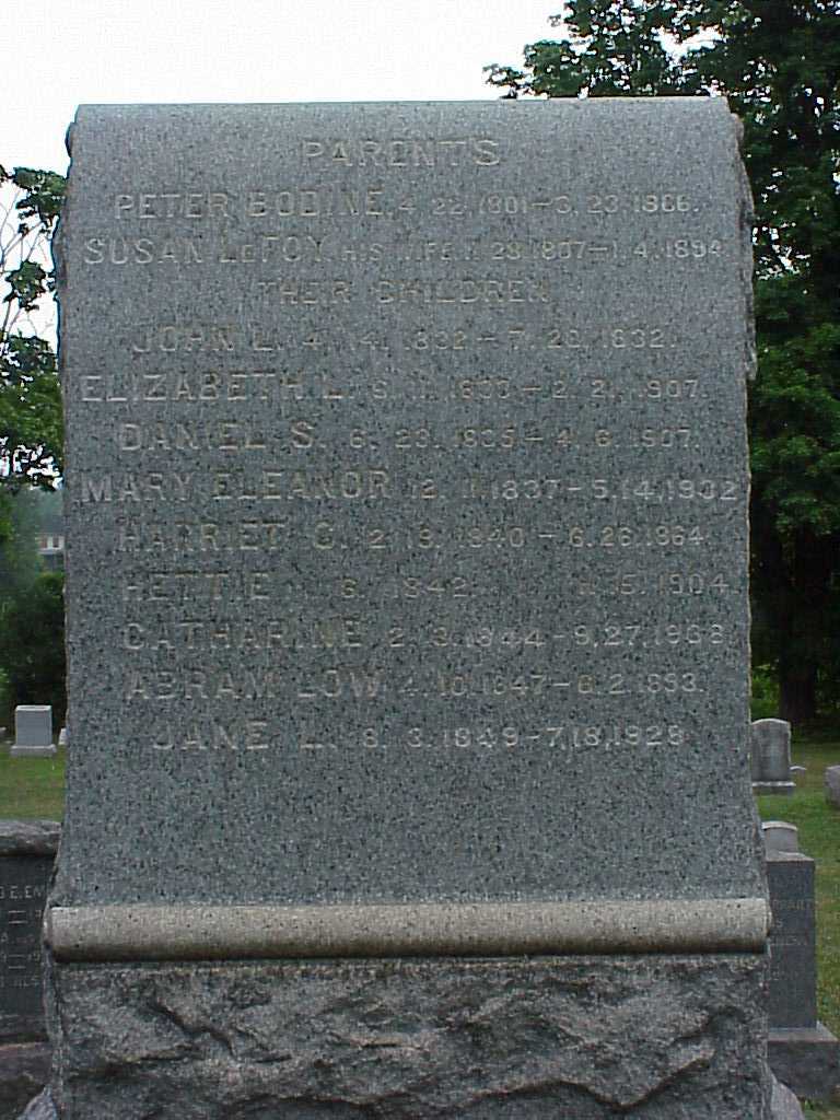 Front of Peter and Susan Bodine's Tombstone