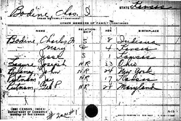Census Card 2 from the 1880 Census of Burlingame Township, Kansas